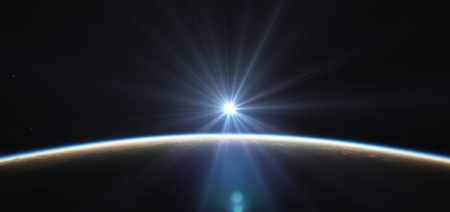 sunrise from planet orbitの写真素材