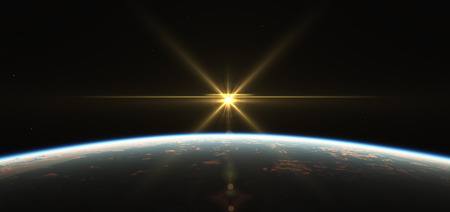 sunrise from planet orbitの写真素材