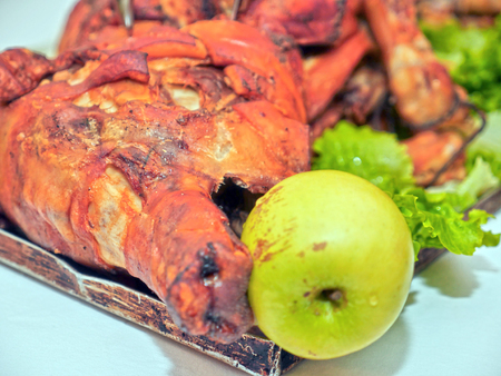 roast pig on tableの写真素材