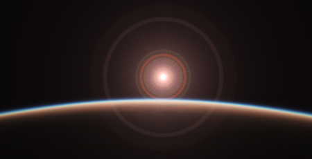 sunrise from planet orbit landscape