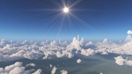 fly above big clouds landscapeの写真素材