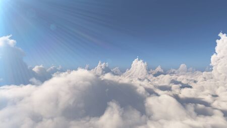 fly above big clouds landscapeの写真素材