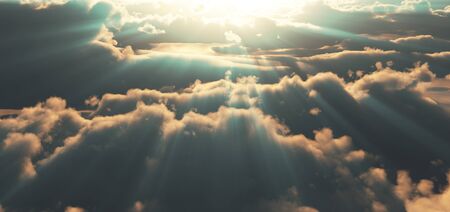 above clouds sunset god rayの写真素材