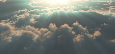 above clouds sunset god rayの写真素材