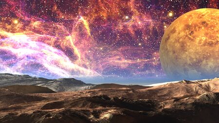 surface planet in space, 3d render illustration
