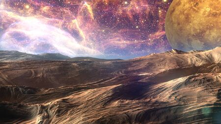 surface planet in space, 3d render illustration