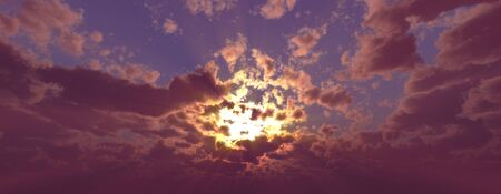 Sunset / sunrise with clouds, light rays and other atmospheric effect, 3d illustrationの写真素材
