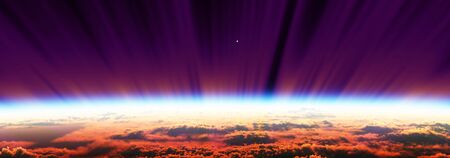 sunrise from space aurora, 3d rendering illustration