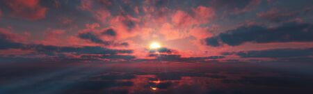 sunset calmly sea sun ray 3d rendering illustrationの写真素材