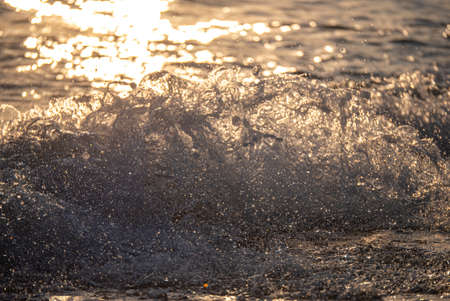 wave splash sea beach close up macro sunriseの写真素材