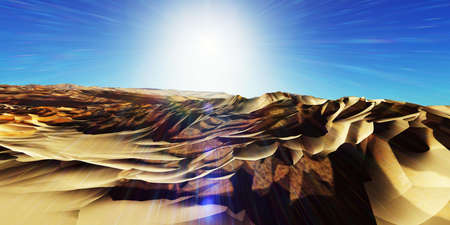 Dunes sunset over the desert. 3d rendering illustrationの写真素材