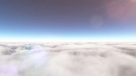 Above clouds sun ray, 3d rendering illustration