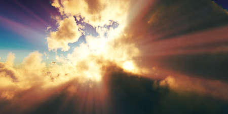 above clouds sun ray sunset. 3d render illustration