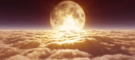 above clouds full moon illustration, 3d renderingの写真素材
