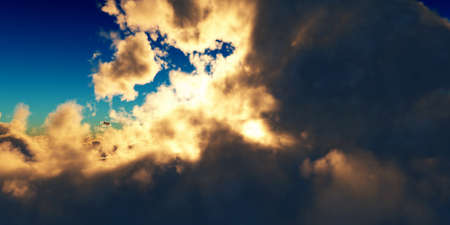 above clouds sun ray sunset. 3d render illustrationの写真素材