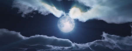 full moon at night cloud sky, 3d render illustrationの写真素材