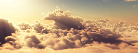 above clouds fly sunset sun ray illustration, 3d renderの写真素材