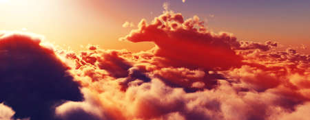 above clouds fly sunset sun ray illustration, 3d renderの写真素材