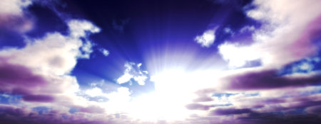 Sunset / sunrise with clouds, light rays and other atmospheric effect, 3d illustrationの写真素材