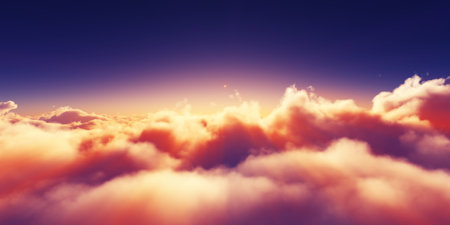 above clouds sunrise sun ray illustration, 3d renderingの写真素材