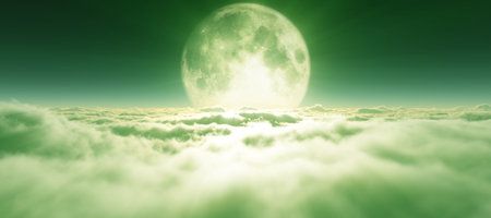above clouds full moon illustration, 3d renderingの写真素材