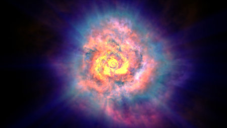 fire flame ball explosion in space, abstract illustrationの写真素材