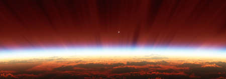 sunrise from space aurora, 3d rendering illustration