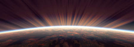 sunrise from space aurora, 3d rendering illustrationの写真素材