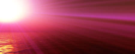 sunset sea sun ray clear sky, 3d rendering illustrationの写真素材