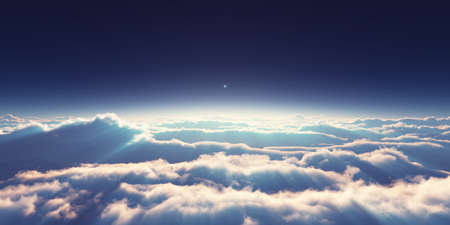 above clouds sunrise sun ray illustration, 3d renderingの写真素材