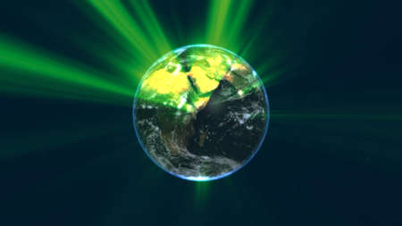 earth globe with glowing details and light rays. 3d illustration renderの写真素材