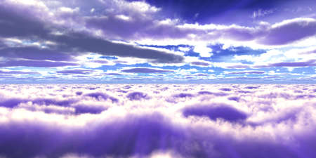 above clouds fly sunset sun ray illustration, 3d render