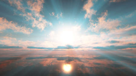 sunset calmly sea sun ray 3d render illustrationの写真素材