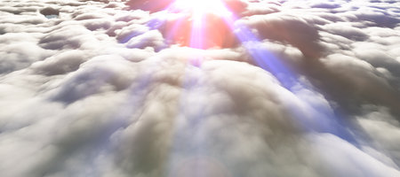 above clouds sun ray 3d render illustration