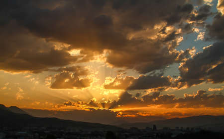 beautiful golden sunset sky landscape, natural backgroundの写真素材