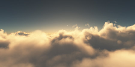 above clouds sunrise sun ray illustration, 3d rendering
