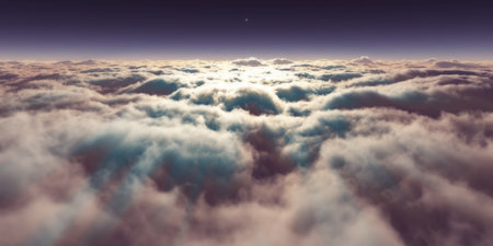 dream fly above clouds ray light, 3d rendering illustrationの写真素材