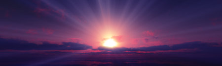 sunset calmly sea sun ray 3d render illustrationの写真素材