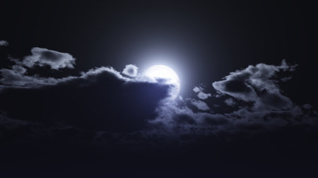 full moon at night cloud sky, 3d render illustrationの写真素材