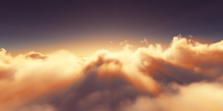 above clouds sunrise sun ray illustration, 3d rendering