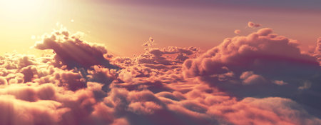 above clouds fly sunset sun ray illustration, 3d render
