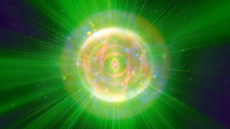 atom light ray glow abstract, 3d render illustrationの写真素材
