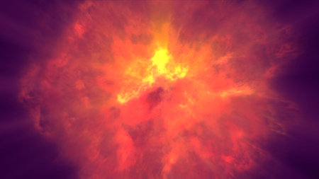 fire flame ball explosion in space, abstract illustrationの写真素材