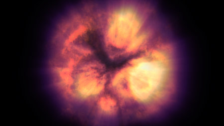fire flame ball explosion in space, abstract illustrationの写真素材