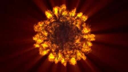fire flame ball explosion in space, abstract illustrationの写真素材