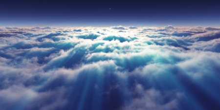 dream fly above clouds ray light, 3d rendering illustrationの写真素材