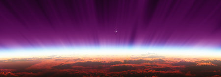 sunrise from space aurora, 3d rendering illustrationの写真素材