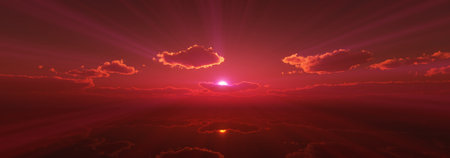 sunset calmly sea sun ray 3d render illustration