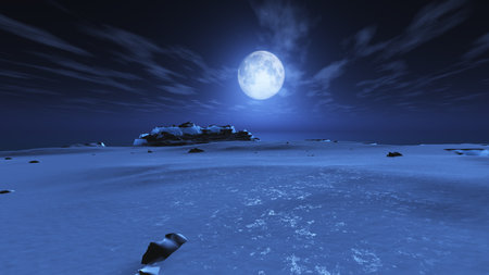 ice berg night full moon, 3d render illustrationの写真素材