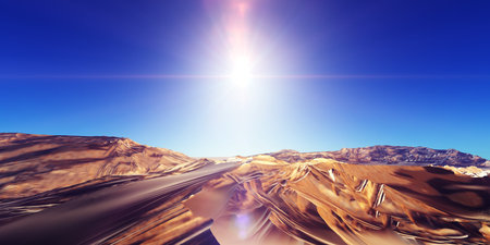 Dunes sunset over the desert. 3d rendering illustrationの写真素材
